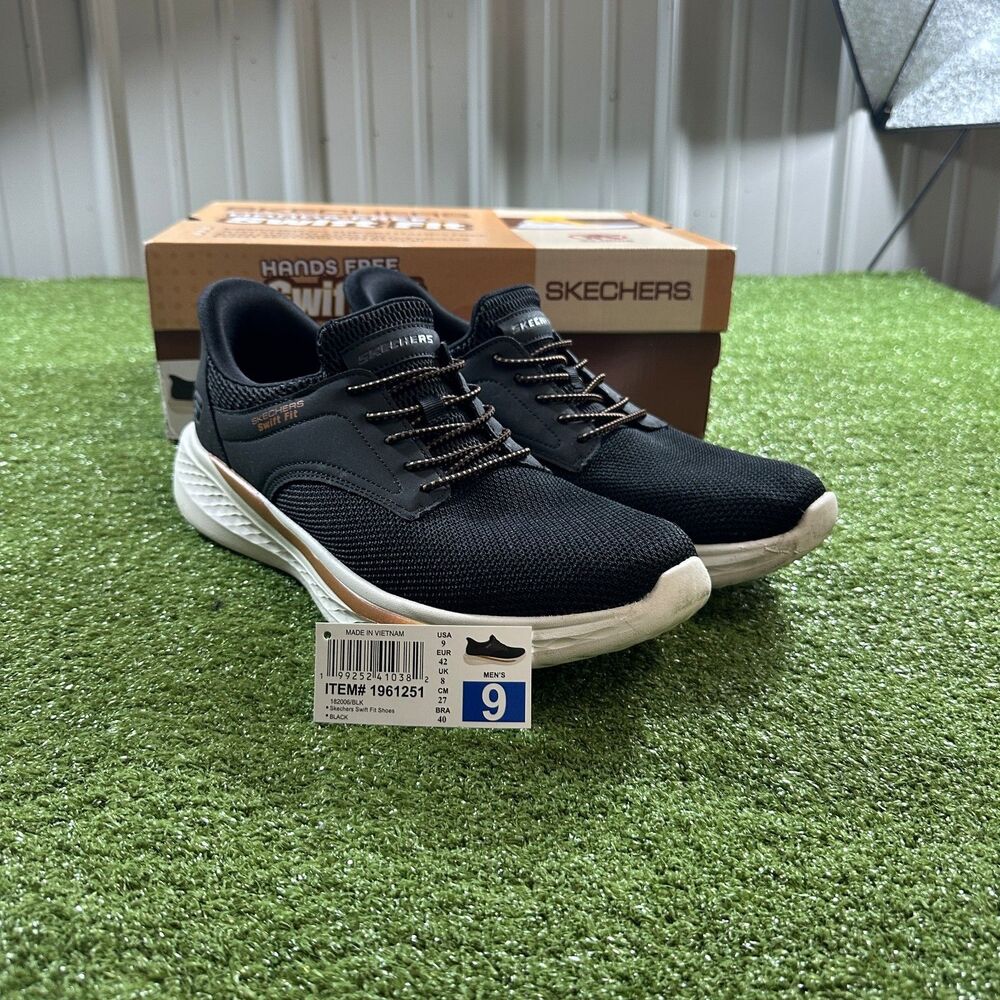 Skechers Slip-ins Swift Fit Men's 9 Black Hands Free Memory Foam